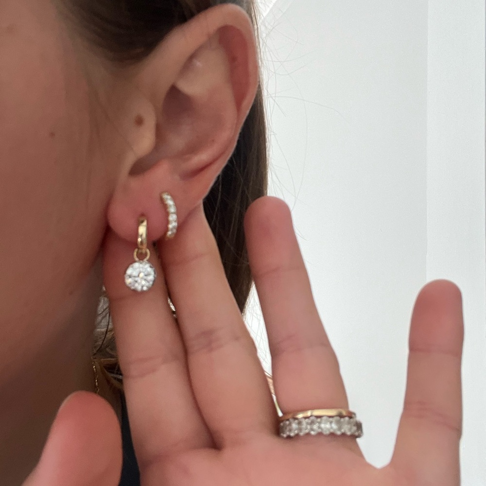 14k Yellow Gold Diamond Drop Hoops - Picture 6 of 6